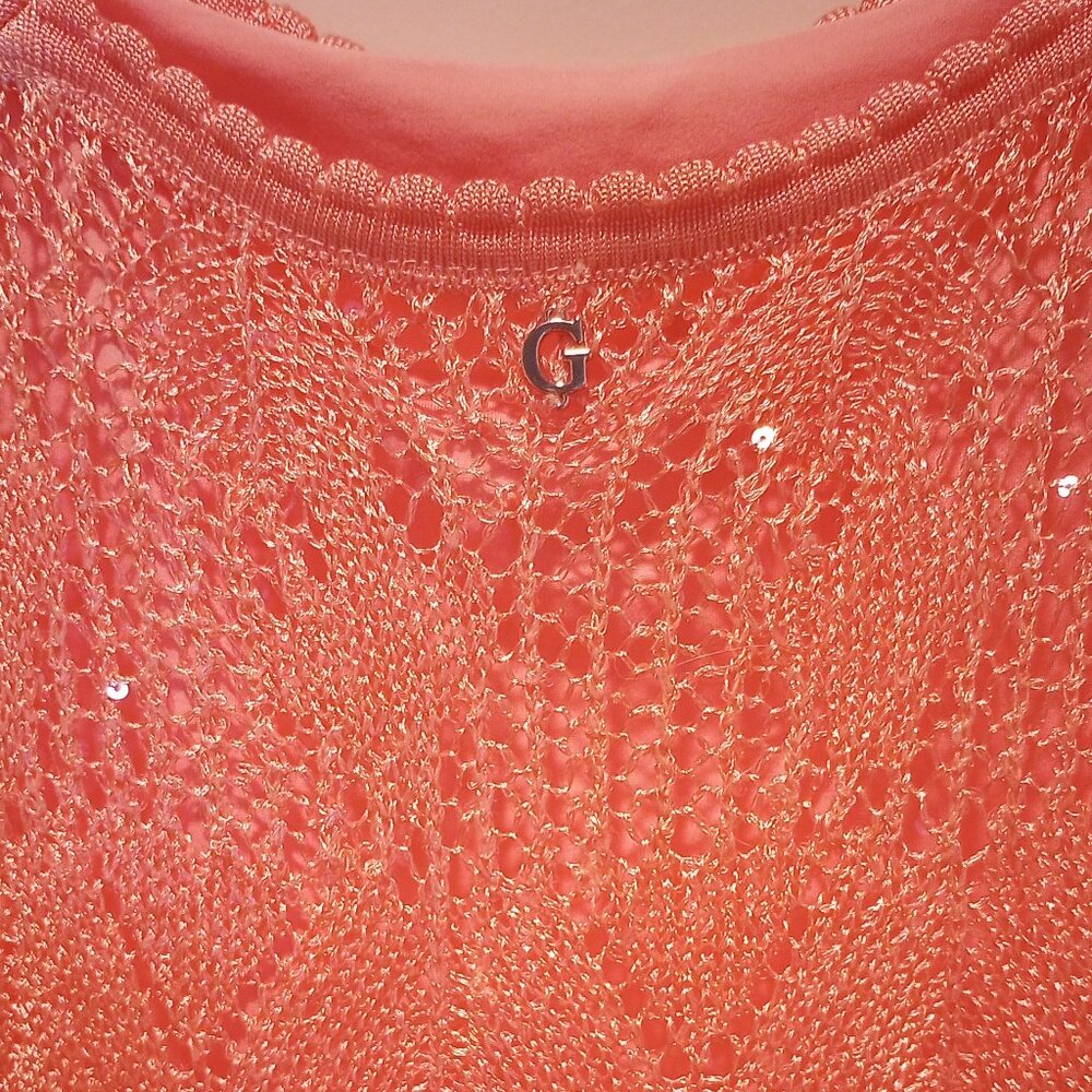 Guess crochet Liza sleeveless maxi dress boho XL peach/orange w/sequins NWT - Picture 9 of 14